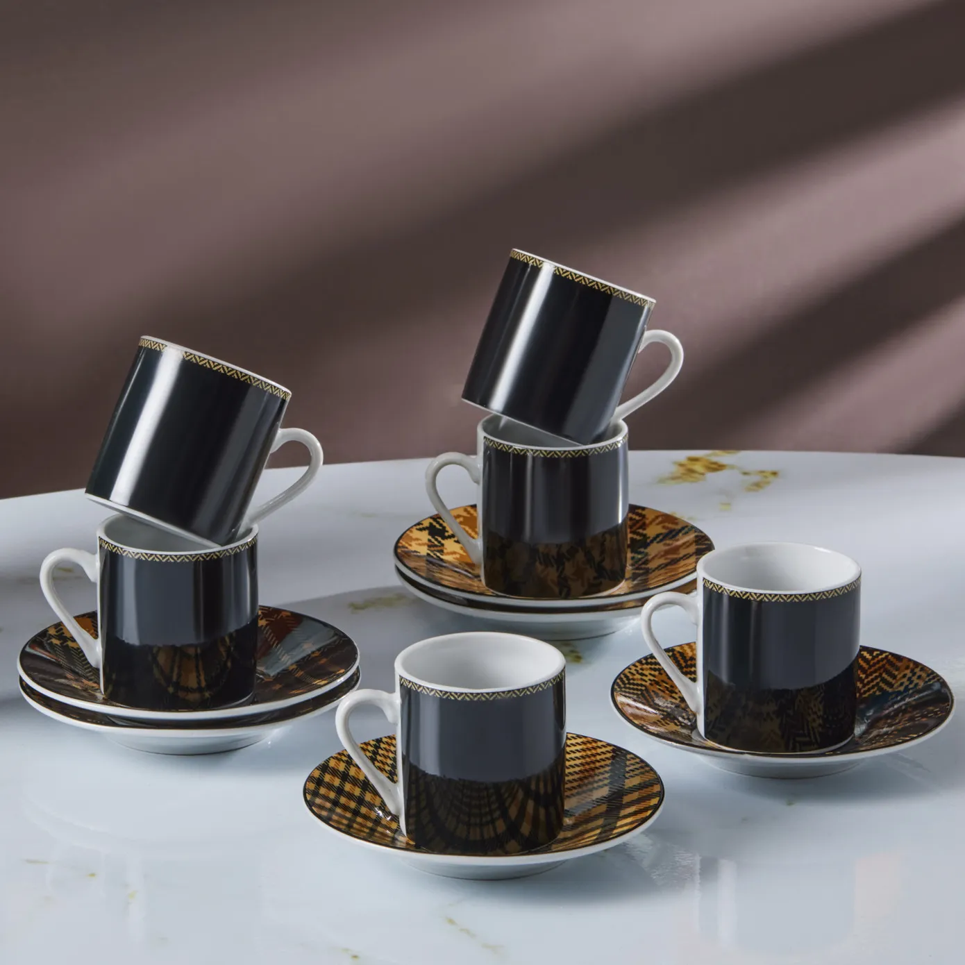 Karaca Schwarz kariert Kaffeetasse Set für 6 Personen 80 ml – Bild 3