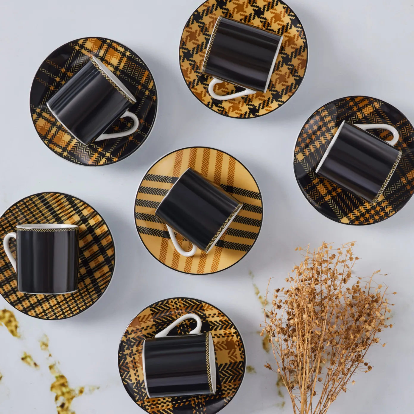 Karaca Schwarz kariert Kaffeetasse Set für 6 Personen 80 ml – Bild 4